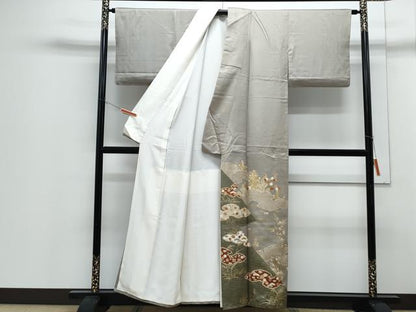 平和屋着物●豪華色留袖　駒刺繍　雲取り草花文　金彩　正絹　逸品　CABI1201th