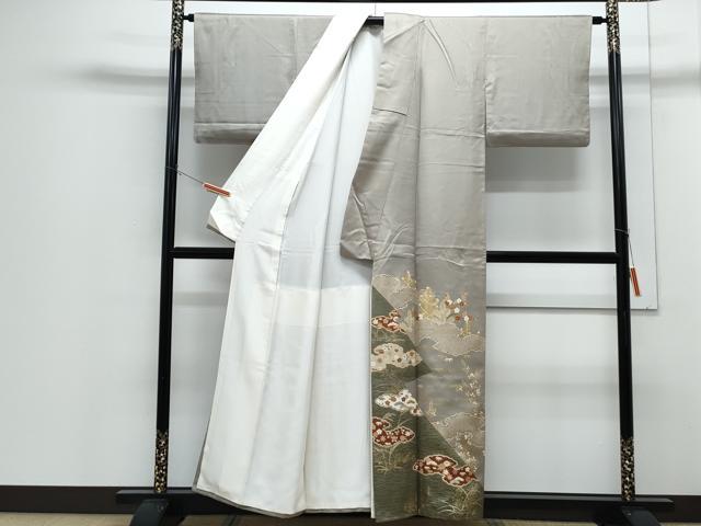 平和屋着物●豪華色留袖　駒刺繍　雲取り草花文　金彩　正絹　逸品　CABI1201th