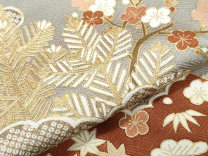 平和屋着物●豪華色留袖　駒刺繍　雲取り草花文　金彩　正絹　逸品　CABI1201th