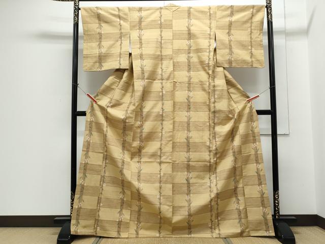 平和屋着物●上質な紬　格子花文　正絹　逸品　CABI1202th