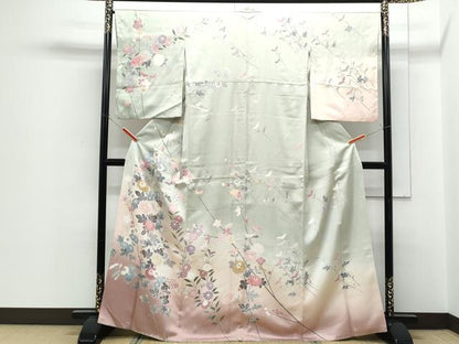 平和屋着物●訪問着　友禅　草花文　暈し染め　正絹　逸品　CABI1207th