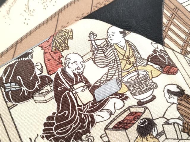平和屋着物●長襦袢　無双仕立て　地紙人物風景文　黒地　正絹　逸品　CABI1208th