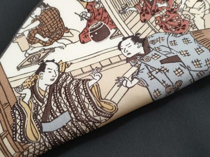平和屋着物●長襦袢　無双仕立て　地紙人物風景文　黒地　正絹　逸品　CABI1208th
