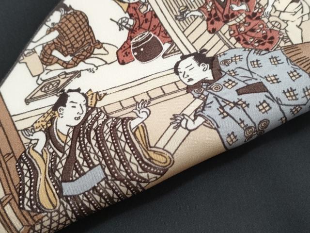 平和屋着物●長襦袢　無双仕立て　地紙人物風景文　黒地　正絹　逸品　CABI1208th