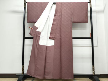 平和屋着物●上質な色無地　瓦地紋　紫鳶色　正絹　逸品　CABI1212th