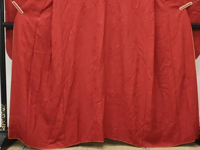 平和屋着物●豪華振袖　色無地　舞花地紋　朱・緋色　正絹　逸品　CABI1218th