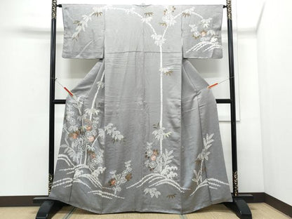 平和屋着物●訪問着　絞り　刺繍　草花文　金彩　正絹　逸品　CABI1220th