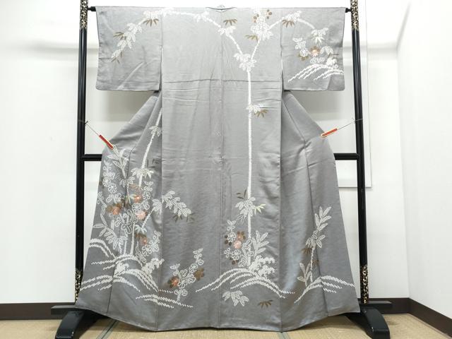 平和屋着物●訪問着　絞り　刺繍　草花文　金彩　正絹　逸品　CABI1220th
