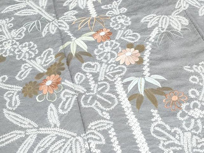 平和屋着物●訪問着　絞り　刺繍　草花文　金彩　正絹　逸品　CABI1220th