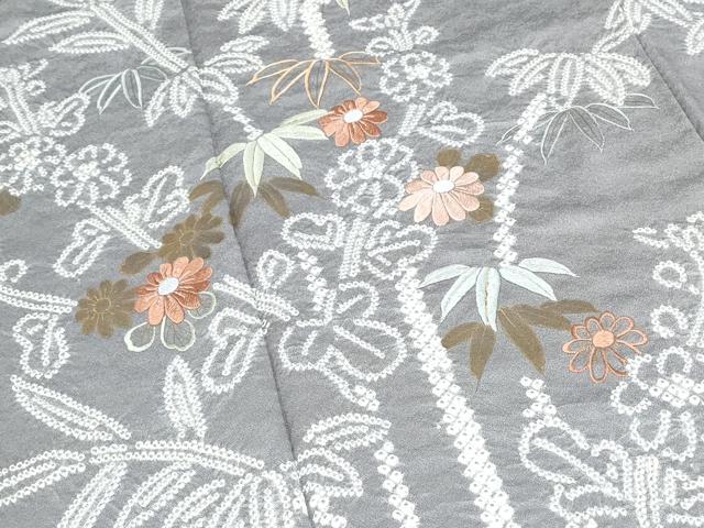 平和屋着物●訪問着　絞り　刺繍　草花文　金彩　正絹　逸品　CABI1220th