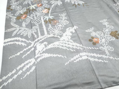 平和屋着物●訪問着　絞り　刺繍　草花文　金彩　正絹　逸品　CABI1220th
