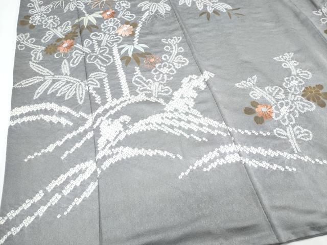 平和屋着物●訪問着　絞り　刺繍　草花文　金彩　正絹　逸品　CABI1220th