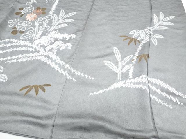 平和屋着物●訪問着　絞り　刺繍　草花文　金彩　正絹　逸品　CABI1220th