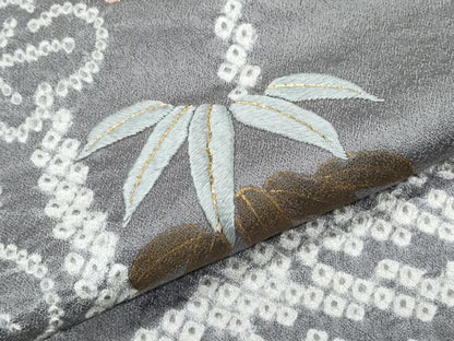 平和屋着物●訪問着　絞り　刺繍　草花文　金彩　正絹　逸品　CABI1220th