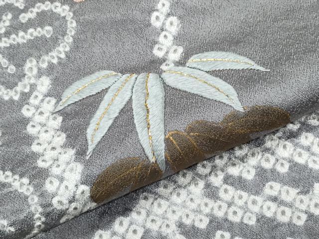 平和屋着物●訪問着　絞り　刺繍　草花文　金彩　正絹　逸品　CABI1220th