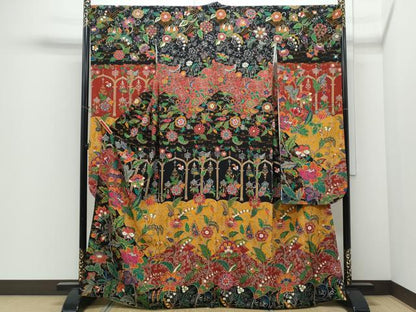 平和屋着物●豪華振袖　更紗花唐草文　金彩　鬼しぼ縮緬　正絹　逸品　CABI1225th