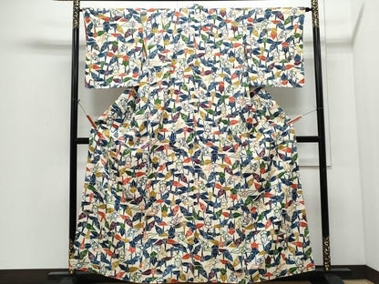平和屋着物●上質な小紋　紬地　型染め　折り鶴　正絹　逸品　未使用　CABI1226th