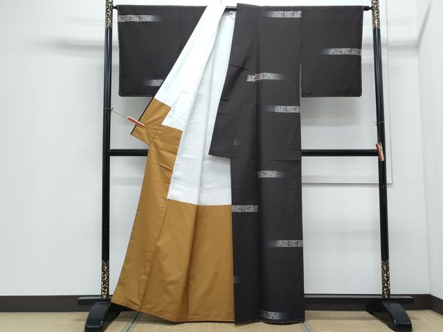 平和屋着物●上質な紬　横段花文　正絹　逸品　CABI1232th