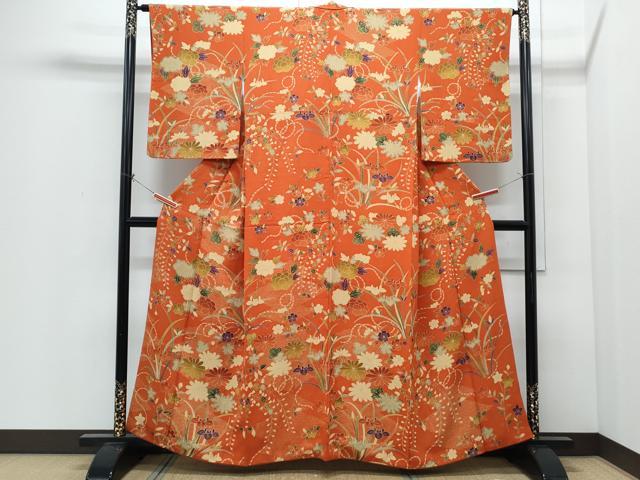 平和屋着物●訪問着　草花文　鬼しぼ縮緬　正絹　逸品　CABI1233th