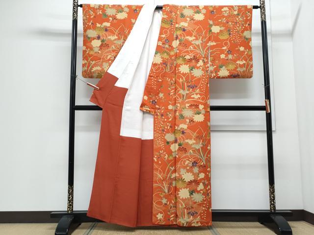 平和屋着物●訪問着　草花文　鬼しぼ縮緬　正絹　逸品　CABI1233th
