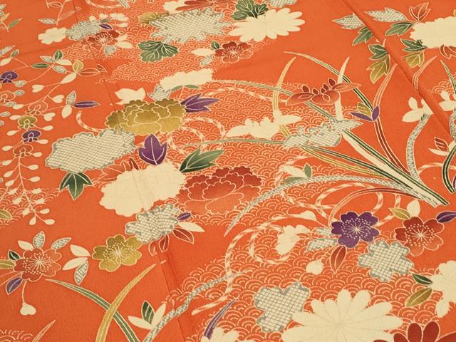 平和屋着物●訪問着　草花文　鬼しぼ縮緬　正絹　逸品　CABI1233th