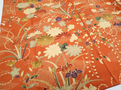 平和屋着物●訪問着　草花文　鬼しぼ縮緬　正絹　逸品　CABI1233th