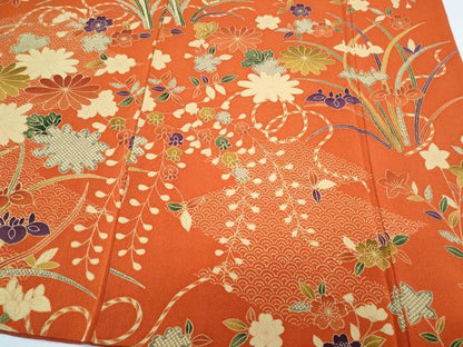 平和屋着物●訪問着　草花文　鬼しぼ縮緬　正絹　逸品　CABI1233th