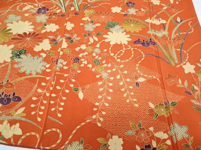 平和屋着物●訪問着　草花文　鬼しぼ縮緬　正絹　逸品　CABI1233th