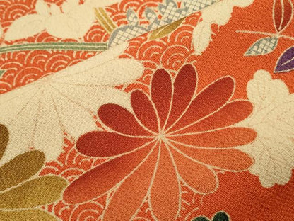 平和屋着物●訪問着　草花文　鬼しぼ縮緬　正絹　逸品　CABI1233th