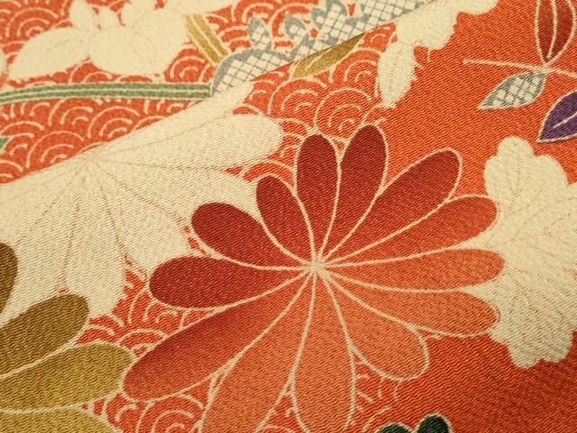 平和屋着物●訪問着　草花文　鬼しぼ縮緬　正絹　逸品　CABI1233th
