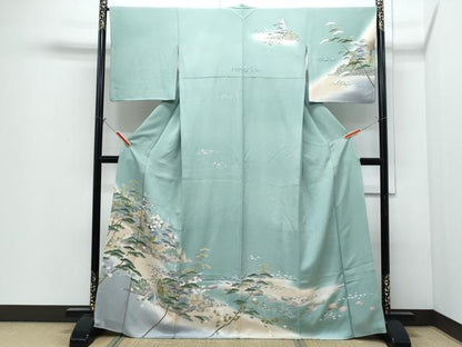 平和屋着物●訪問着　友禅　風景草花文　暈し染め　正絹　逸品　CABI1244th