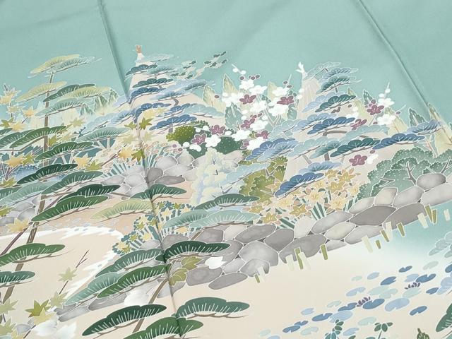 平和屋着物●訪問着　友禅　風景草花文　暈し染め　正絹　逸品　CABI1244th