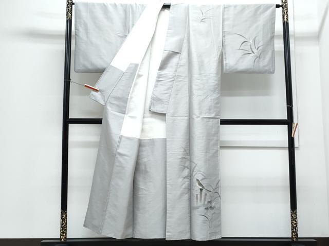 平和屋着物●訪問着　作家物　紬地　手描き　花鳥文　金彩　正絹　逸品　CABI1245th