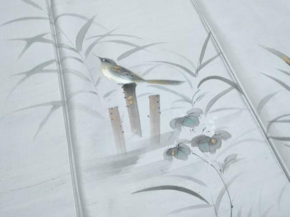 平和屋着物●訪問着　作家物　紬地　手描き　花鳥文　金彩　正絹　逸品　CABI1245th