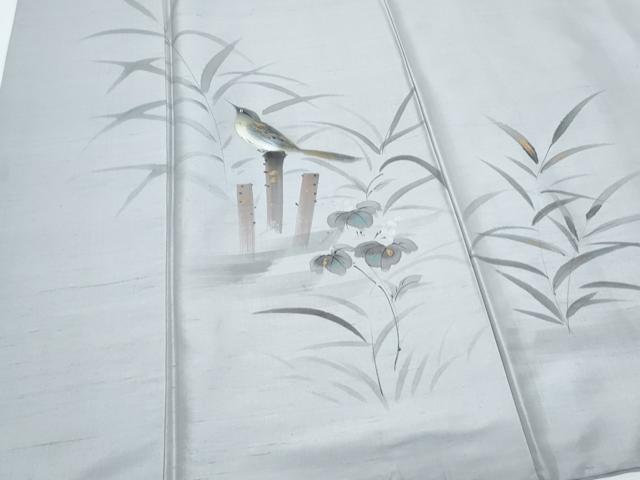 平和屋着物●訪問着　作家物　紬地　手描き　花鳥文　金彩　正絹　逸品　CABI1245th