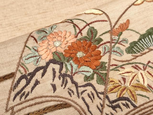 平和屋着物●色留訪問着　紬地　刺繍　冊子花文　正絹　逸品　CABI1247th