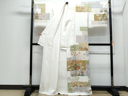 平和屋着物●訪問着　駒刺繍　草花文　金彩　正絹　逸品　CABI1250th