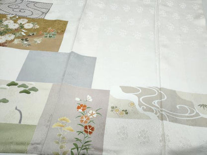 平和屋着物●訪問着　駒刺繍　草花文　金彩　正絹　逸品　CABI1250th
