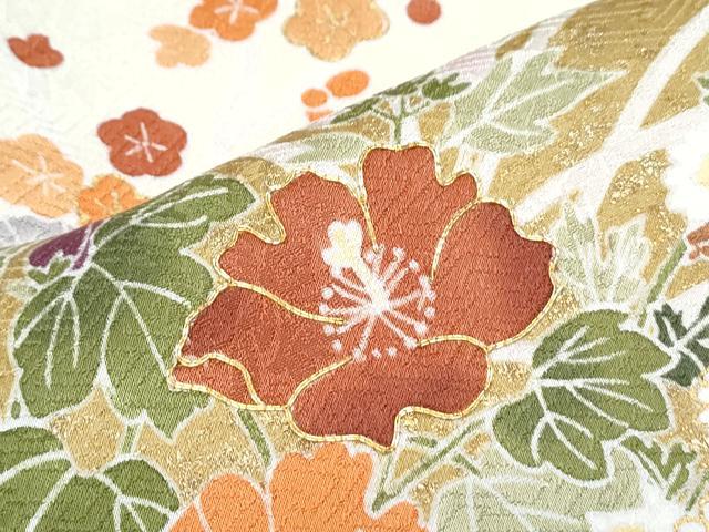 平和屋着物●訪問着　駒刺繍　草花文　金彩　正絹　逸品　CABI1250th