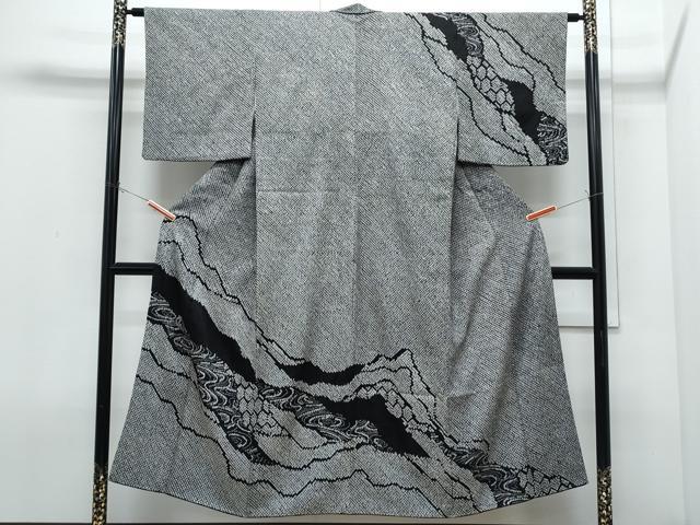 平和屋着物●訪問着　総絞り　流水文　黒地　正絹　逸品　CABI1252th