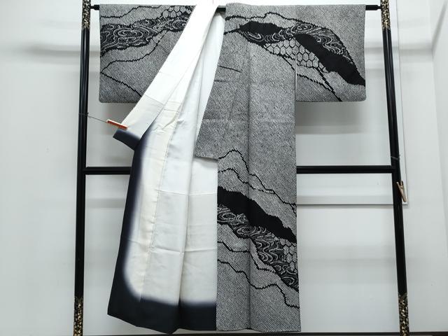 平和屋着物●訪問着　総絞り　流水文　黒地　正絹　逸品　CABI1252th
