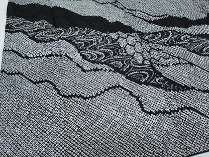 平和屋着物●訪問着　総絞り　流水文　黒地　正絹　逸品　CABI1252th