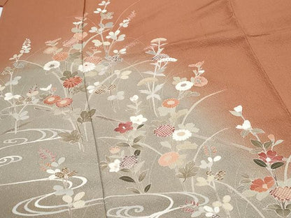 平和屋着物●訪問着　草花文　暈し染め　正絹　逸品　CABI1259th