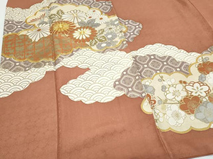 平和屋着物●銀座　志ま亀　色留袖　駒刺繍　雲重ね花文　たとう紙付き　正絹　逸品　CABI1263th