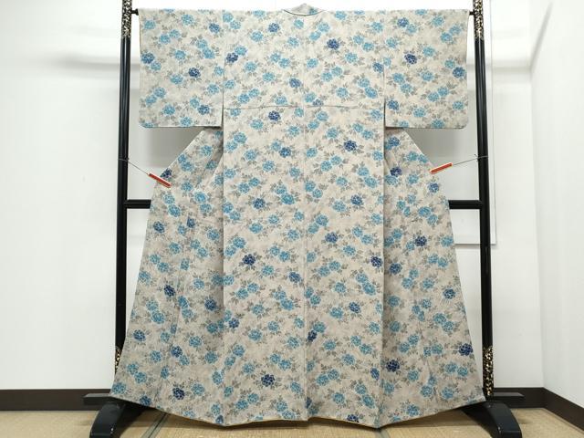 平和屋着物●上質な小紋　型染め　流水草花文　鬼しぼ縮緬　正絹　逸品　CABI1267th