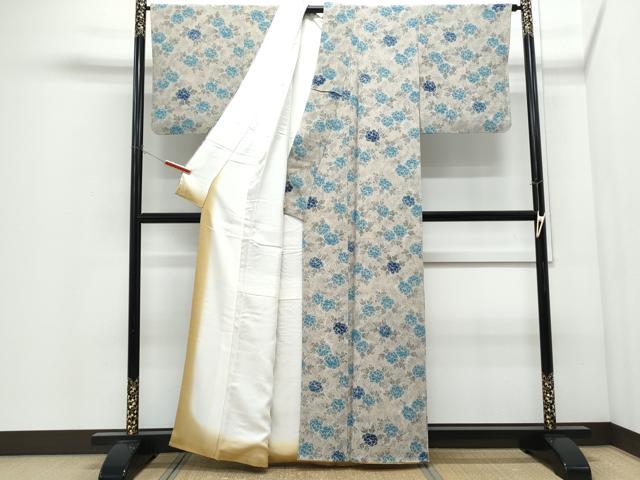 平和屋着物●上質な小紋　型染め　流水草花文　鬼しぼ縮緬　正絹　逸品　CABI1267th