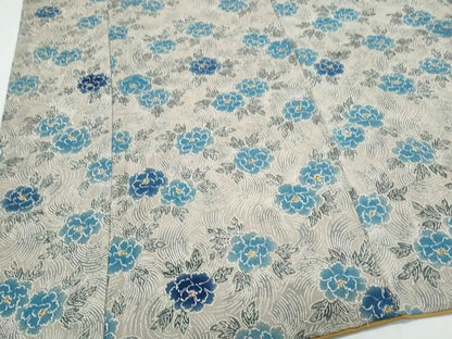 平和屋着物●上質な小紋　型染め　流水草花文　鬼しぼ縮緬　正絹　逸品　CABI1267th