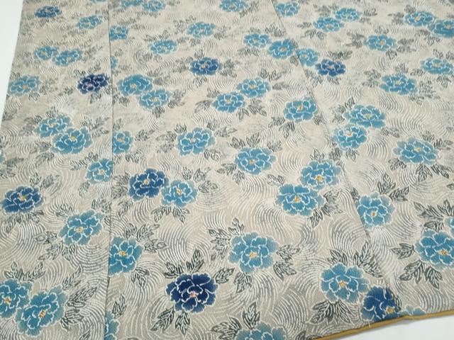 平和屋着物●上質な小紋　型染め　流水草花文　鬼しぼ縮緬　正絹　逸品　CABI1267th