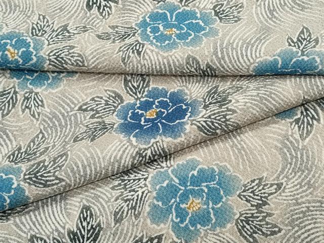 平和屋着物●上質な小紋　型染め　流水草花文　鬼しぼ縮緬　正絹　逸品　CABI1267th