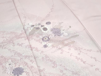 平和屋着物●訪問着　刺繍　扇面花文　暈し染め　金糸　正絹　逸品　CABI1271th